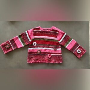 Catimini Pink and Red Striped Girls Sweater Sz 4